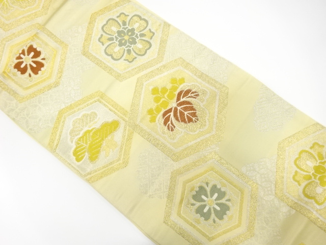 JAPANESE KIMONO / ANTIQUE FUKURO OBI / WOVEN PAULOWNIA & FLORAL CREST